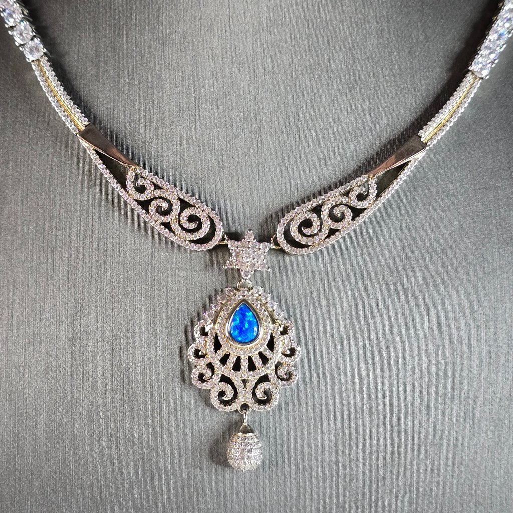Womens Estate Sterling Silver Modernist Opal Necklace 26.7g E7694